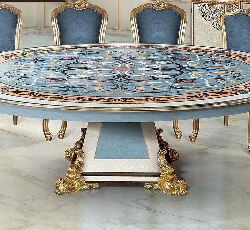 Blue Marquetry Dining Table: Grand Radial Inlay material texture – Dining tables design