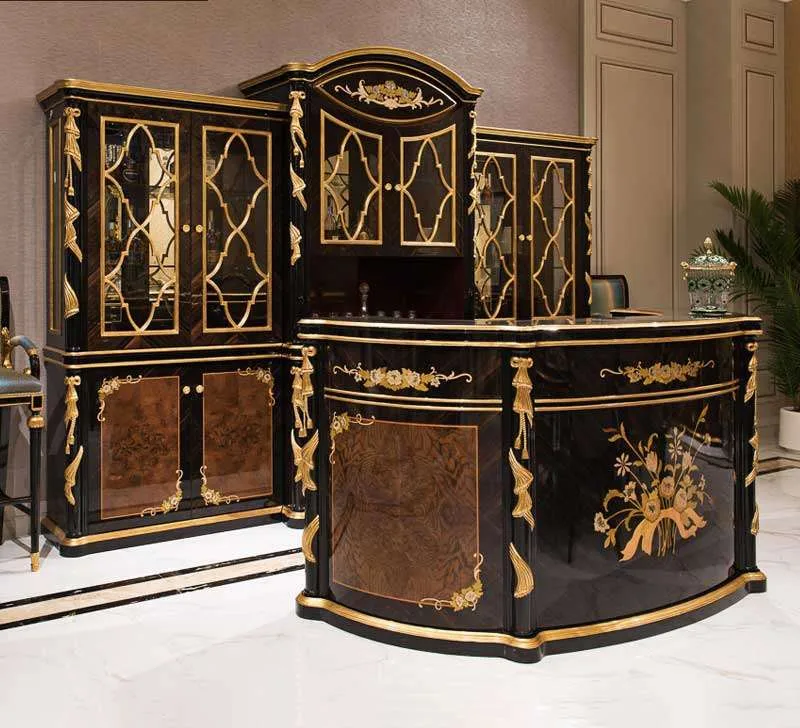 Black Lacquer Classical Home Bar: Neoclassical Cabinetry detail view – Wine cabinets & Bar tables design