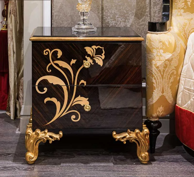 Ebony & Gold Wingback Bed: High-Contrast Suite material texture – Beds design