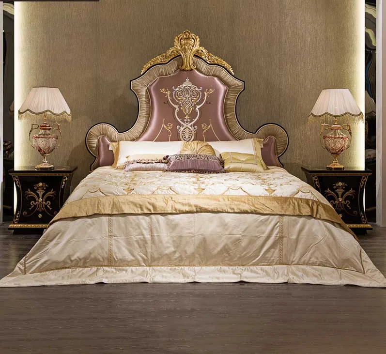 Bespoke Embroidered Satin Bed: Hand-Stitched Master Suite