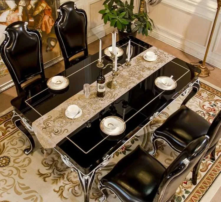 Custom Classic Black Rectangular Dining Table Set for 6 - Image 2