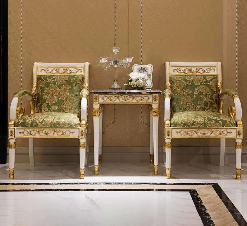 Bespoke Gilded Neoclassical Armchair: Formal Dining Seating detail view – Accent Chairs design for Dining Room Ensemble