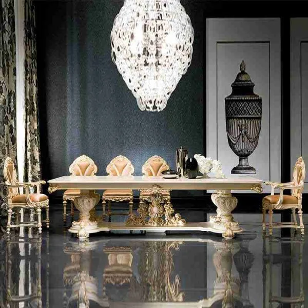 Hand-Painted Neoclassical Dining Table mitigating Finish Crazing under Coastal Villa environment