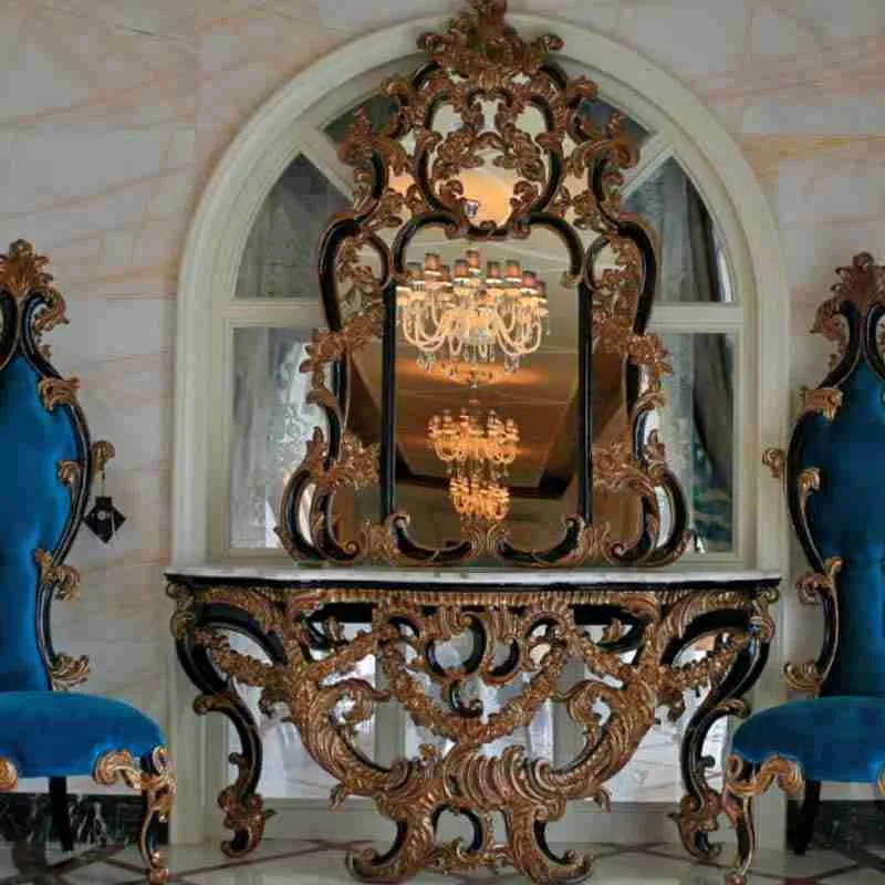 Luxury baroque sideboard with wood carved material texture – Console tables design
