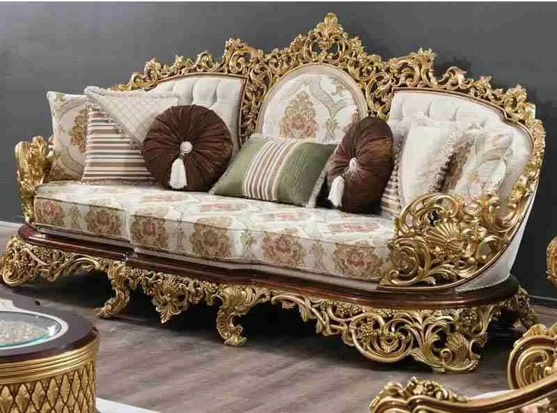 Vintage Traditional Sofas with Hand-Carved Gold Leaf