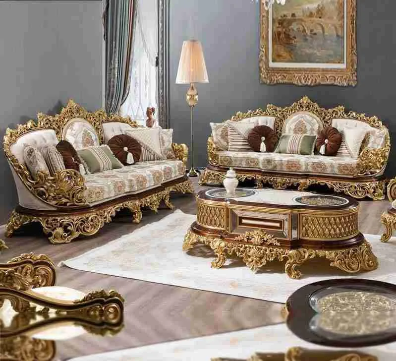 Vintage Traditional Sofas with Hand-Carved Gold Leaf craftsmanship close-up – Sofas & Couchs design