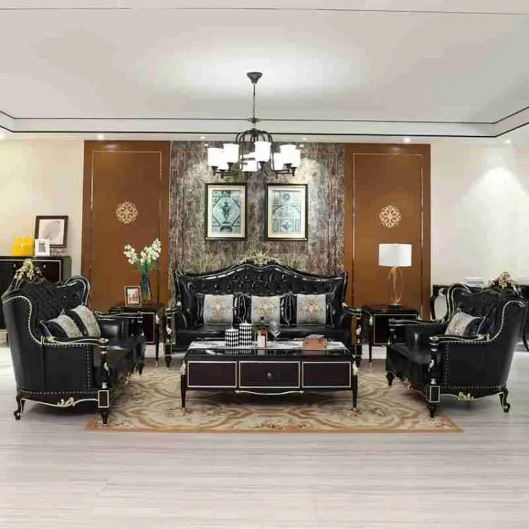 Luxury black sofa living room furniture - Image 3