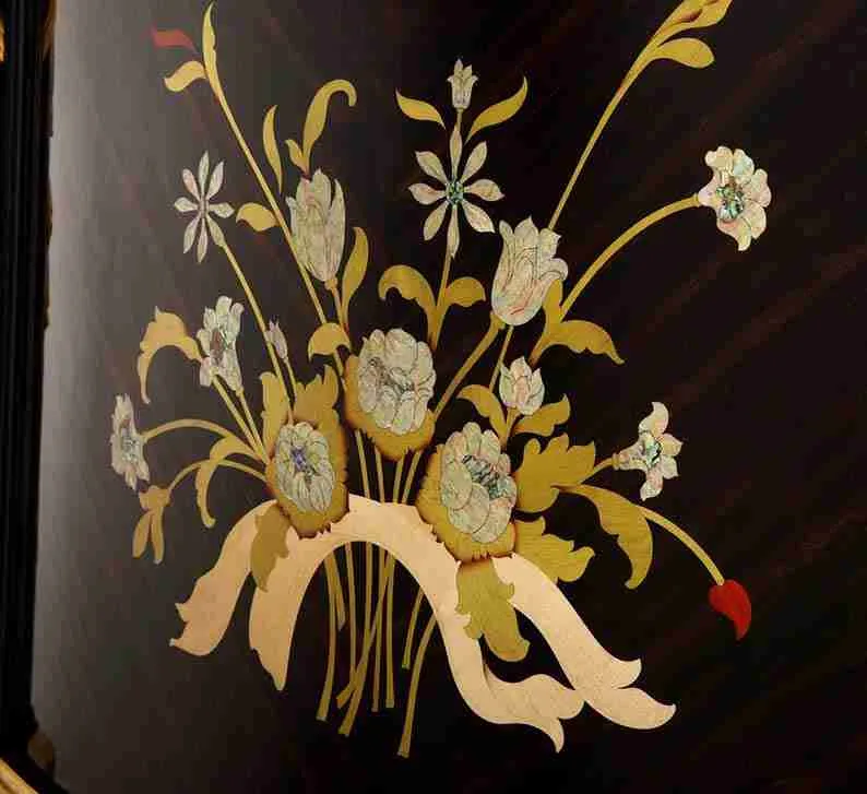 Empire Black Lacquer Executive Desk Set craftsmanship close-up – Office Space design