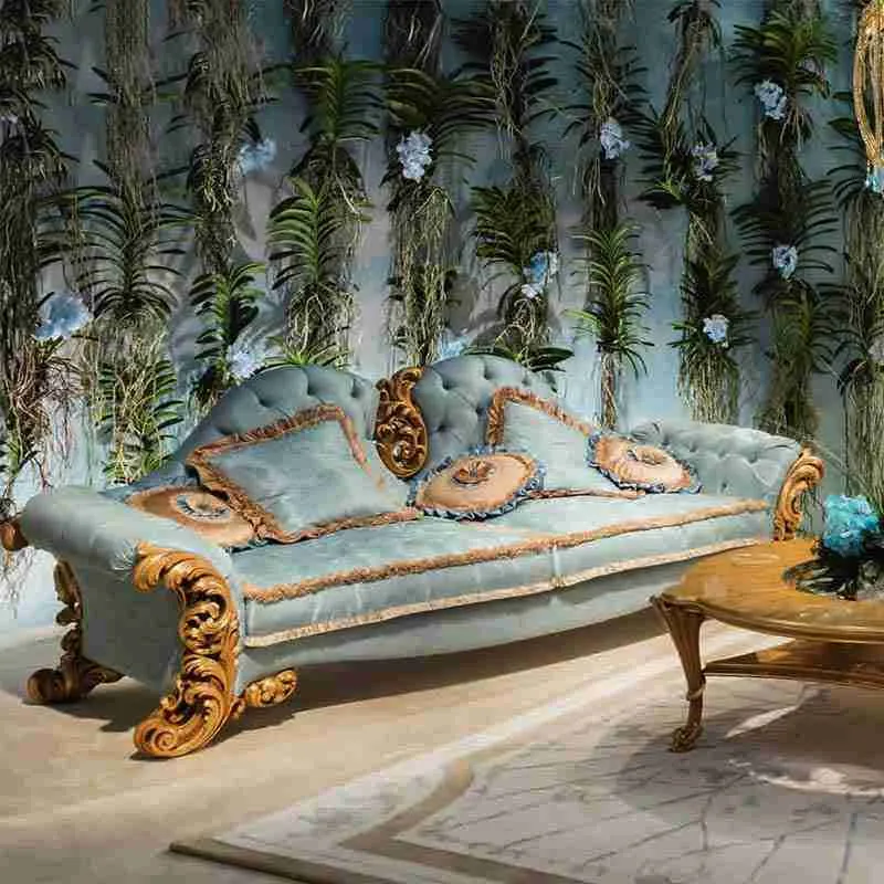 Rococo Carved Velvet Sofa