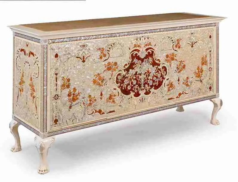 Mother-of-Pearl Marquetry Buffet craftsmanship close-up – Console tables design