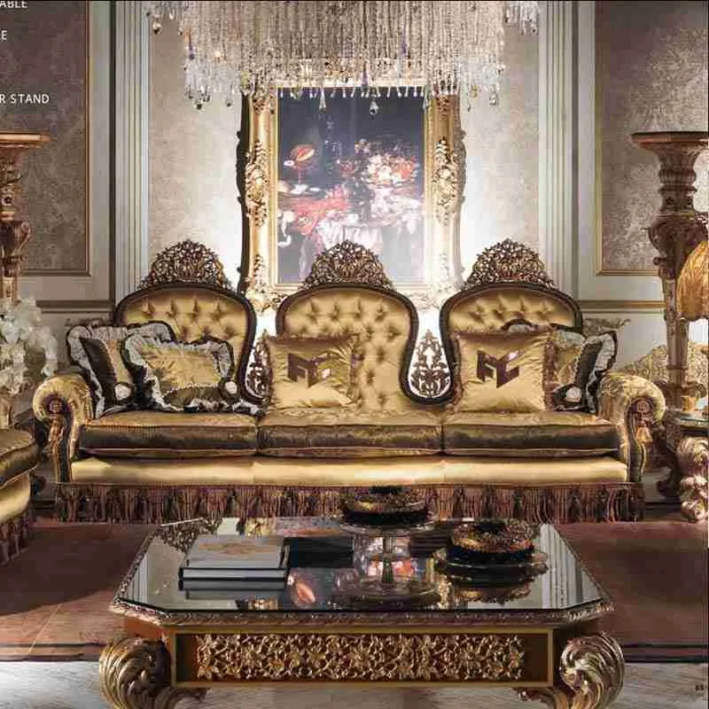 Luxury couch with wood hand carved craftsmanship close-up – Sofas & Couchs design
