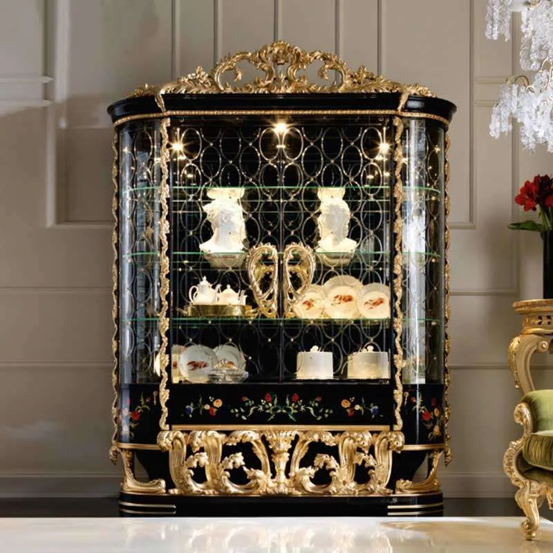 Baroque Style Black Lacquer Vitrine Assembly