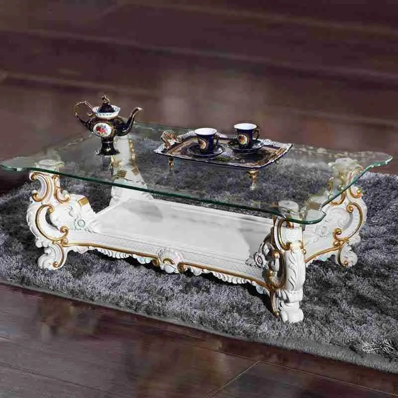 Carved Glass-Top Coffee Table