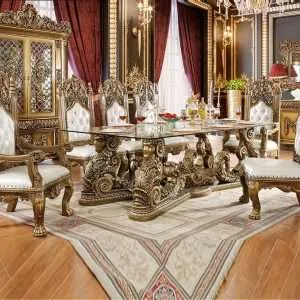 Elegant Classic Rectangular Dining Tables with Glass Tops