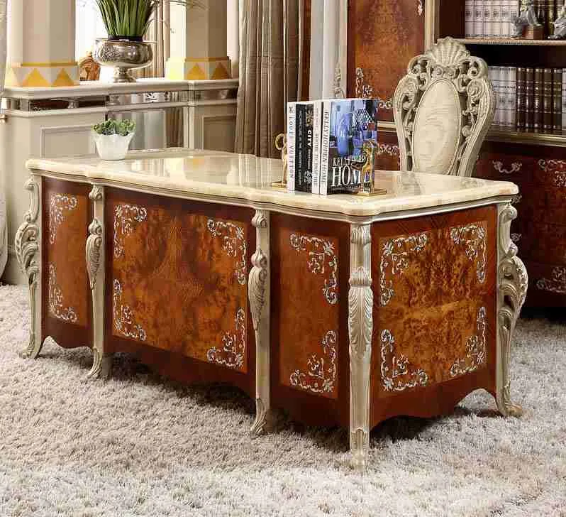 Neoclassical Marble Top Executive Desk