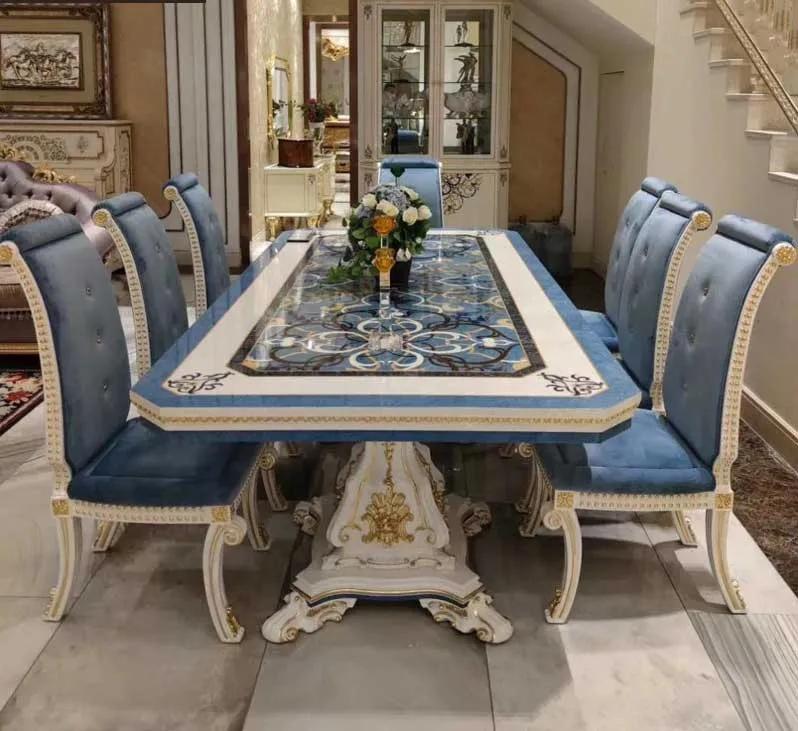 Custom Classic Hand-Carved Dining Tables and 8 Chairs detail view – Dining tables design for Dining Room Ensemble
