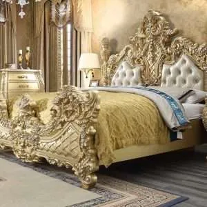 Luxury full size bed with wood carved