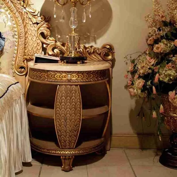 Luxury gold bed frame with wood carved board - Image 4