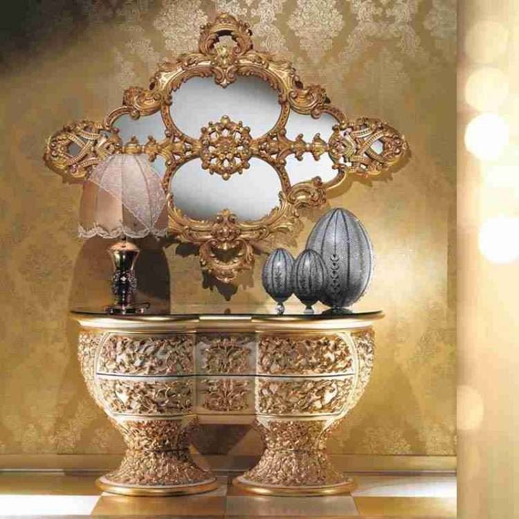 Luxury gold mirror console table