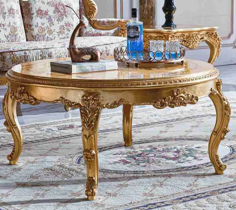 European Classic Gold Round Coffee Table | Timeless Elegance Awaits