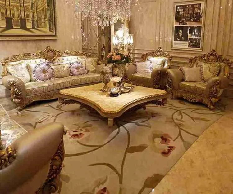 Luxury gold sofa with wooden carving - Image 5