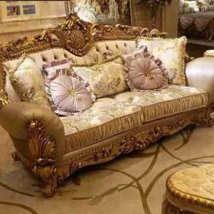 Luxury gold sofa with wooden carving