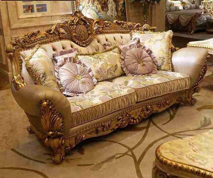 Luxury gold sofa with wooden carving