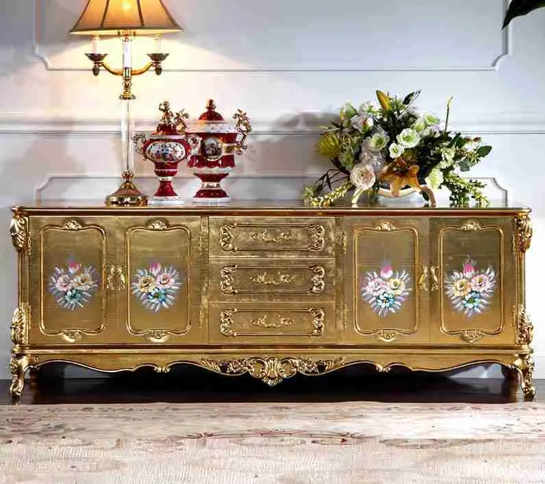 Vintage Gold Wood Console Cabinet | Timeless Style Awaits