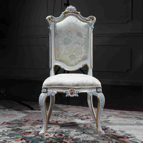 Bespoke Hand-Painted Floral Rococo Dining Chair featuring a high-back cartouche silhouette, white craquelure finish, and pastel polychrome carvings.