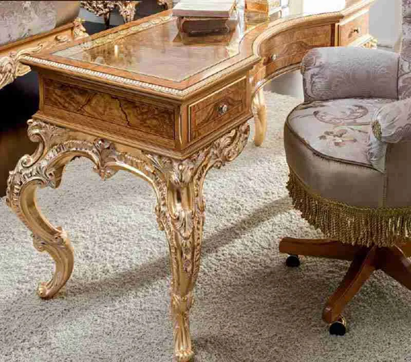 Architectural Baroque Gilded Walnut Writing Desk material texture – Office Space design