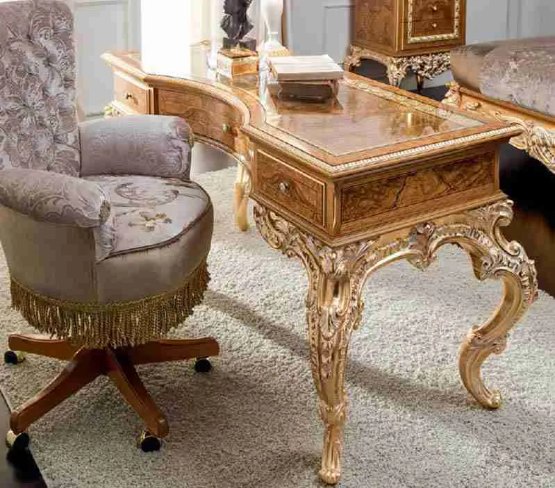 Architectural Baroque Gilded Walnut Writing Desk detail view – Office Space design for Executive Office