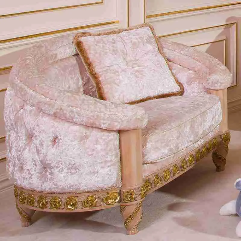Neoclassical Pink Velvet Children&rsquo;s Sofa