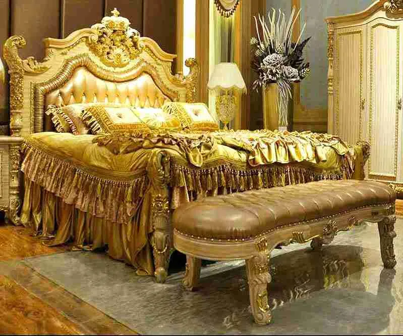 Luxury king bed headboard with wood carved