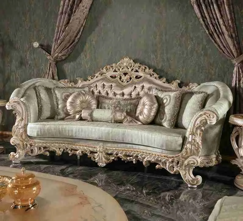 Architectural Silver Leaf Baroque Sofa