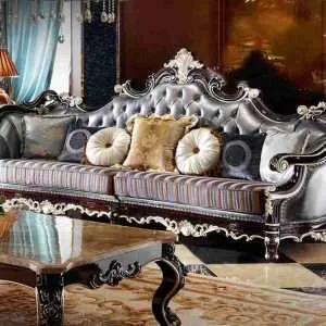 Luxury leather and fabric sofa