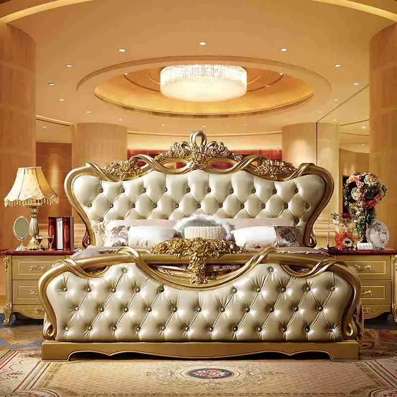 Luxury leather bed frame queen size for home