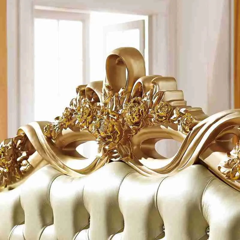 Carved Golden Leather Bed detail view – Beds design