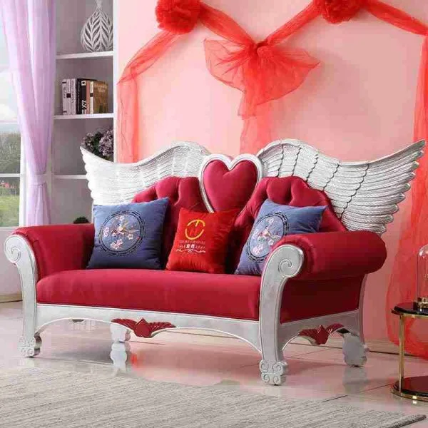 Luxury living room with red couch