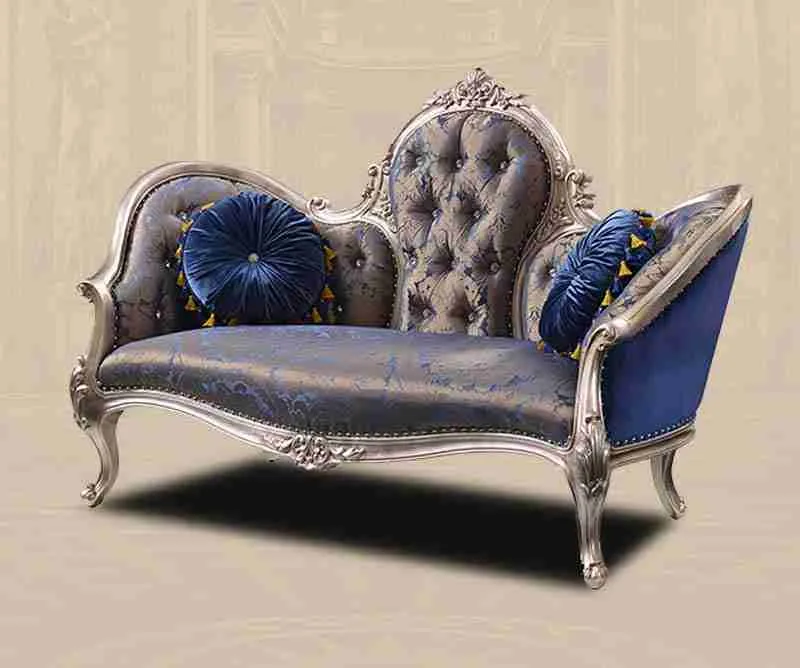 Neoclassical Sapphire & Silver Loveseat