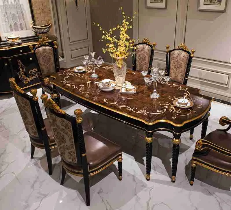 Neoclassical Ebonised Dining Set | Solomonic Legs & Marquetry