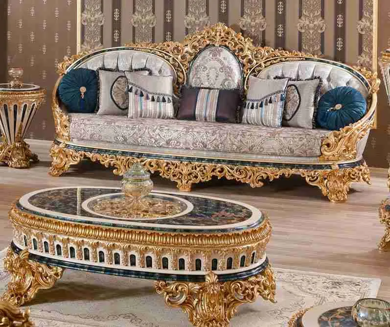 Elegant Classic Fabric Sofas with Gold Leaf Detailing
