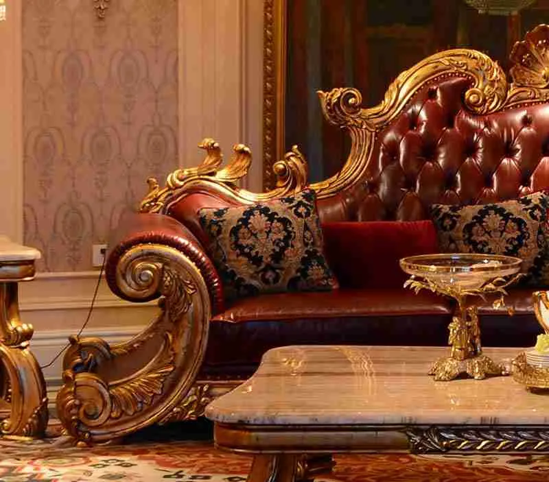 Luxury red leather sofa craftsmanship close-up – Sofas & Couchs design