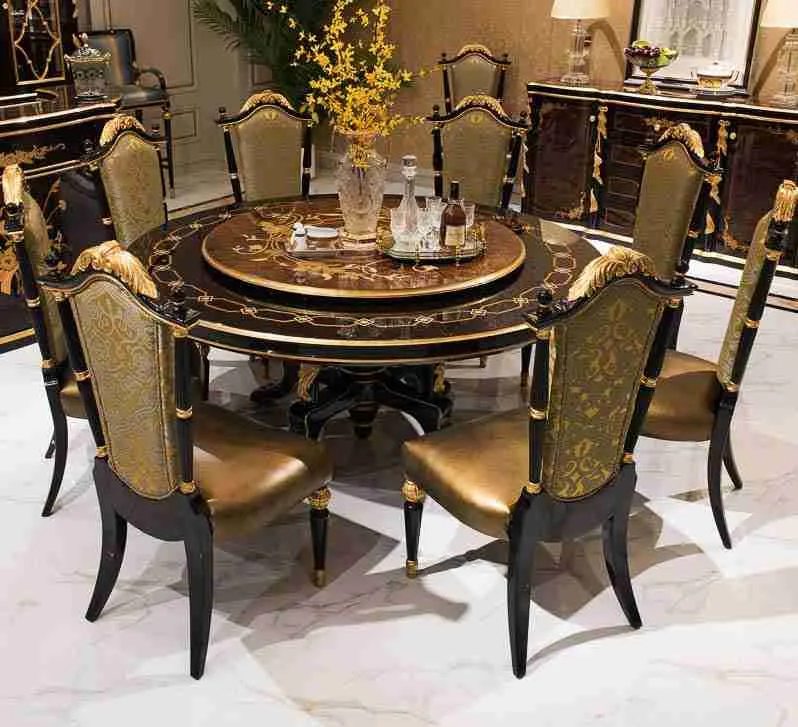 Classic Black Round Dining Table: Italian Style, Timeless Beauty