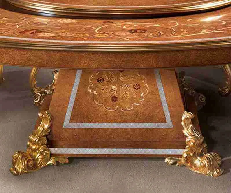 Floral Marquetry Round Dining Table detail view – Dining tables design for Dining Room Ensemble