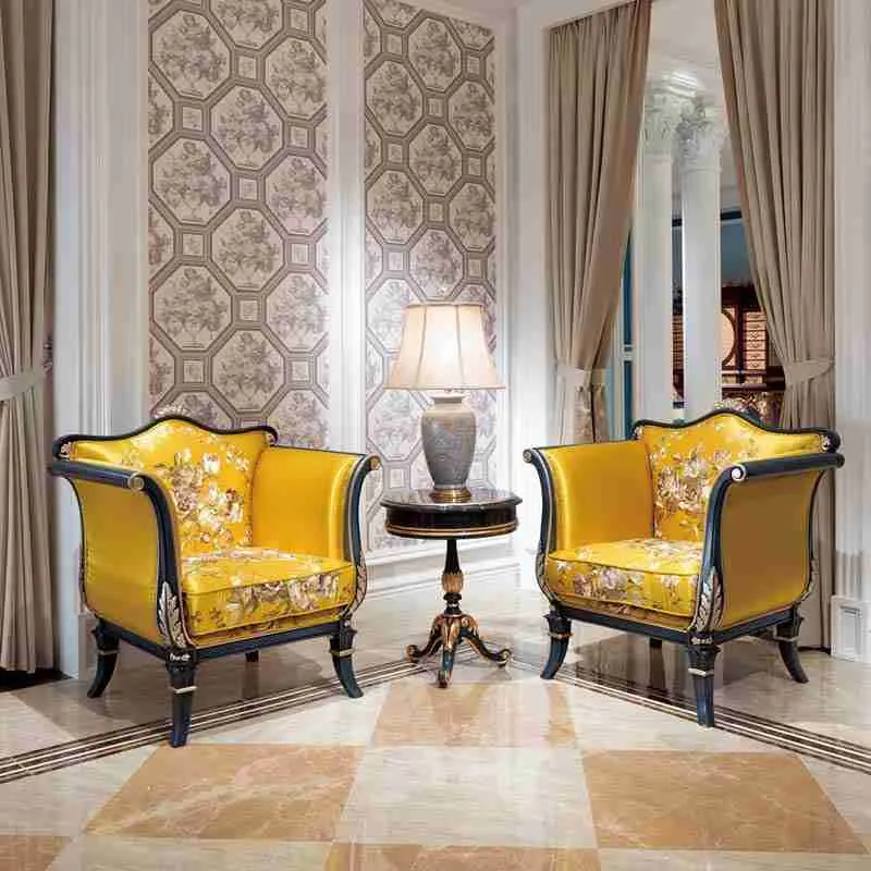 Empire Yellow Satin Armchair Set