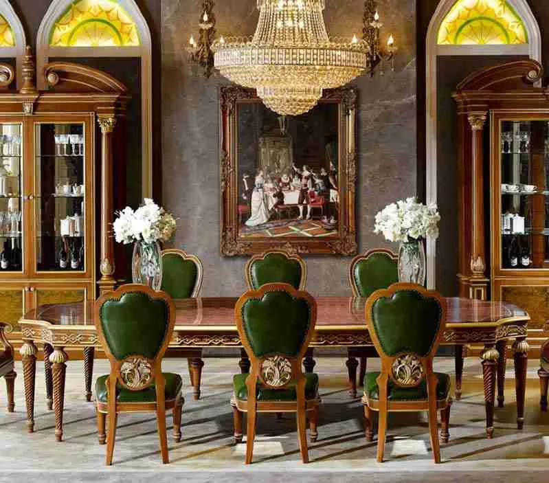Neoclassical Gold Inlay Lacquered Wood Dining Table