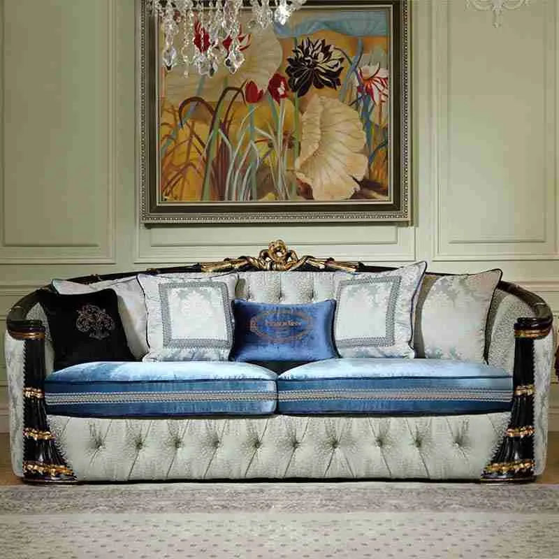 Bespoke Gilded Neo-Baroque Velvet Sofa Set : Classic Carved Seating