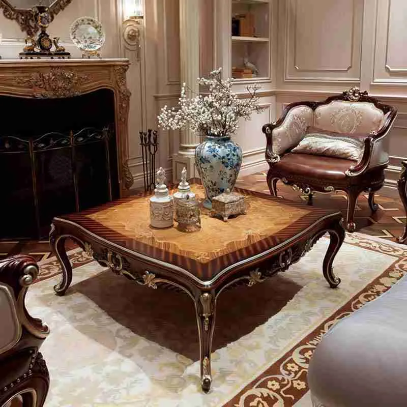 Luxury square coffee table with wood interior perspective – Coffee Tables design