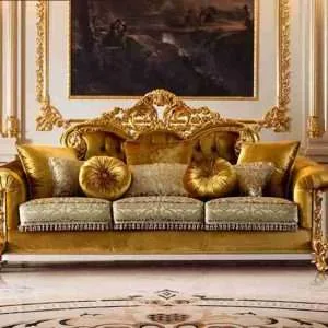 Antique Gold Leaf Wood-Carved Sofa