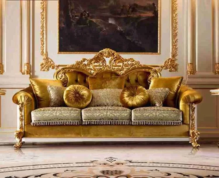 Antique Gold Leaf Wood-Carved Sofa